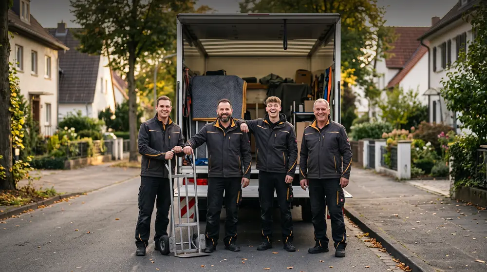Umzugsteam von Golic Service Group vor einem beladenen Umzugswagen